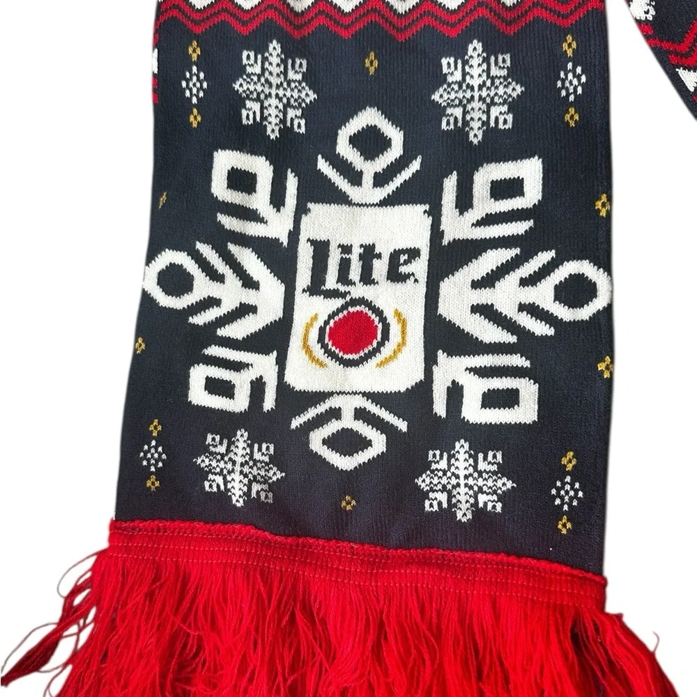 Miller Lite Beer Ugly Christmas Scarf Collectible Reindeer Snowflake